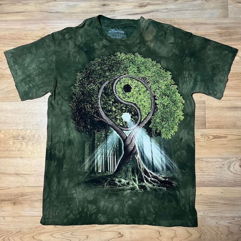 The Mountain Green Tie-Dye Tree of Life Yin Yang Graphic Tee